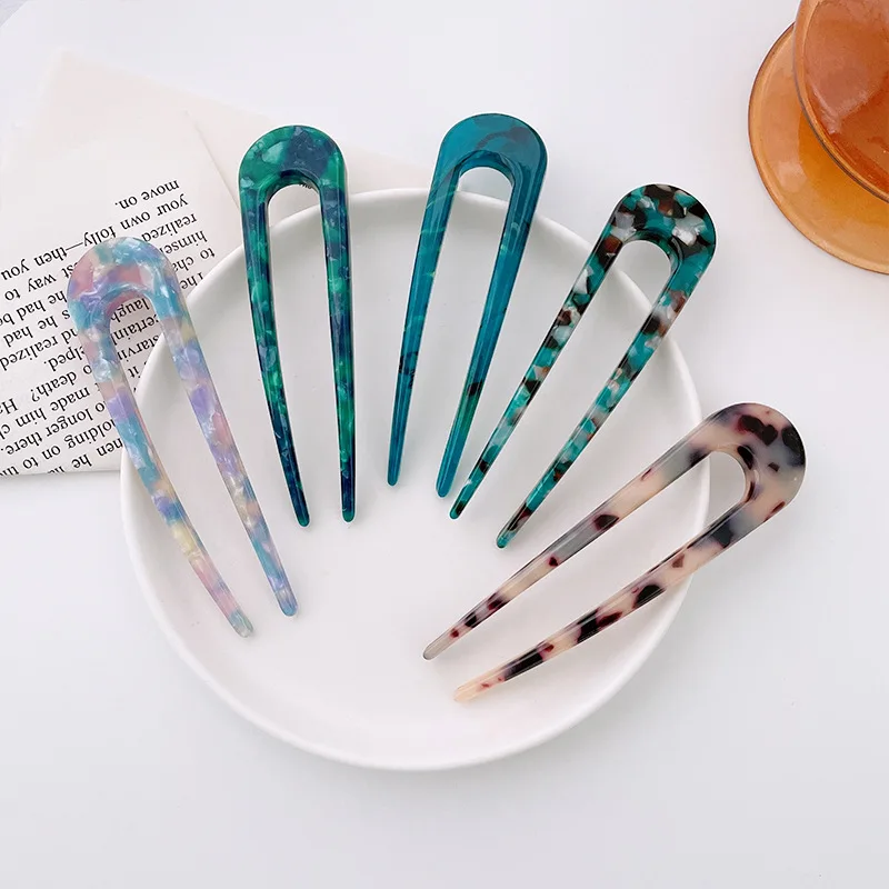Korean Style Hairpins Stick And Accessories Acetate Hairpin Hair Bun Holder Vintage Tortoiseshell French U Shaped Hair Fork