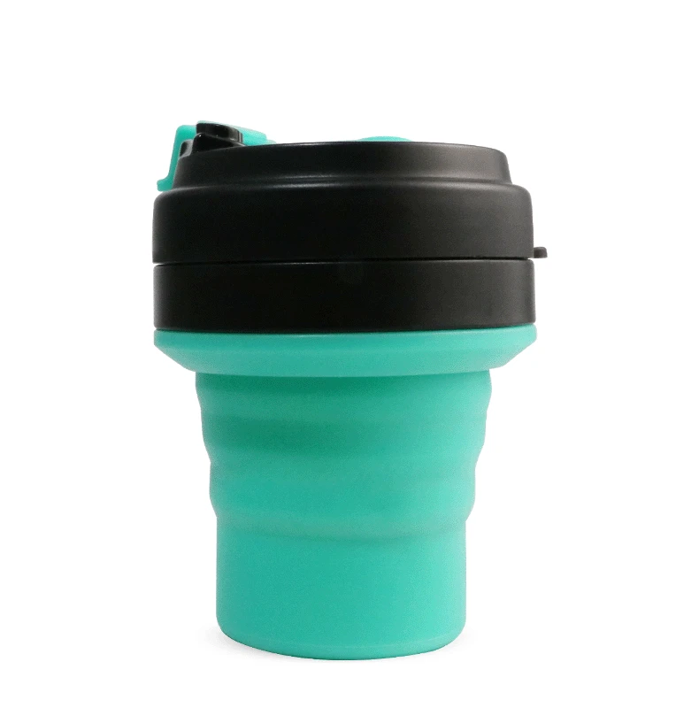 Food Grade Heat Resistance Drinking Foldable Silicone Cup with Silicone Lid Custom Colors Printing Logo Collapsible Mug