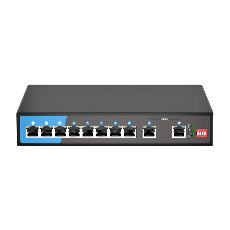 Enterprise unmanaged PoE switch 10-ports full gigabit AI POE 250m transmission 120W 150W poe power budget
