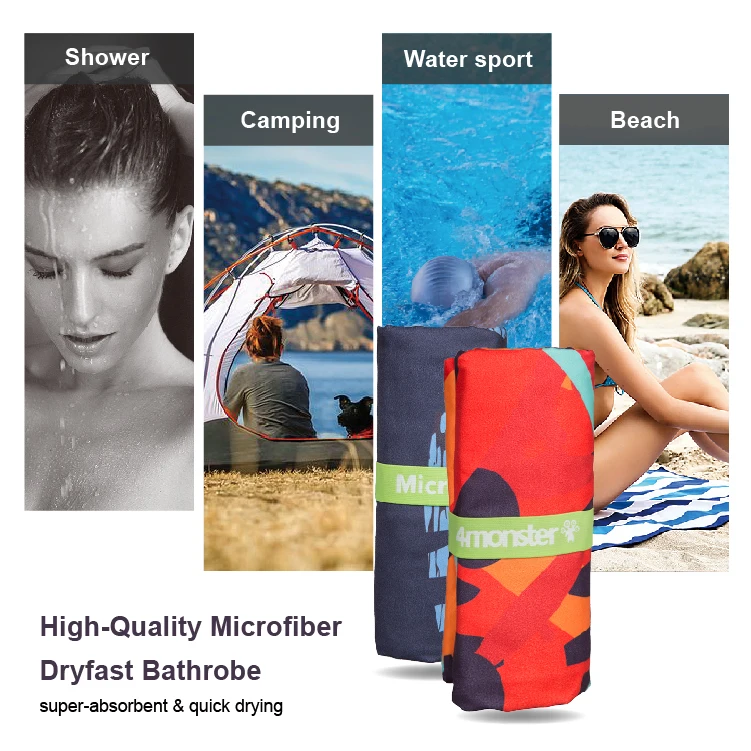 quick dry custom printed microfiber suede beach towel poncho robe hooded boys girls