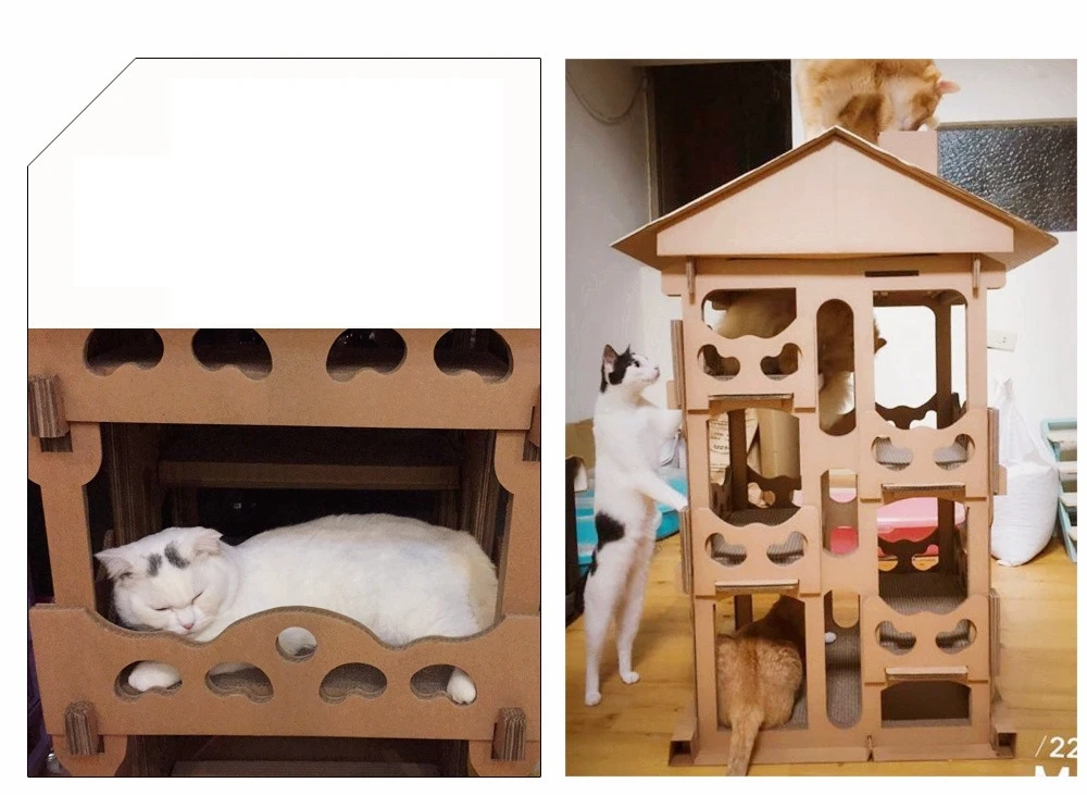 Pet cat toy big corrugated paper house climbing frame for cat jumping