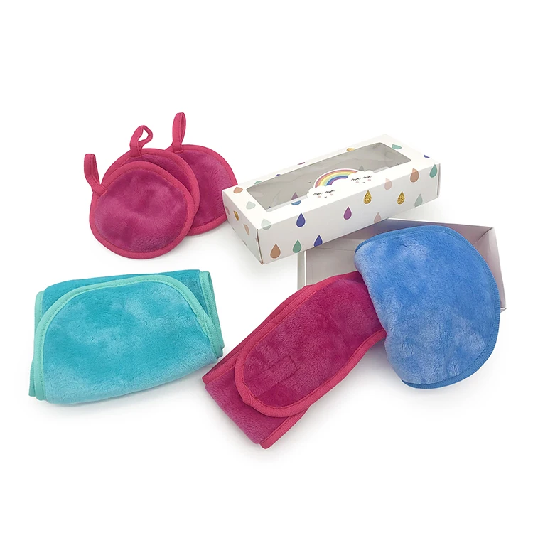 Best quality colorful makeup remover towel hair band makeup remover pads towel set for women