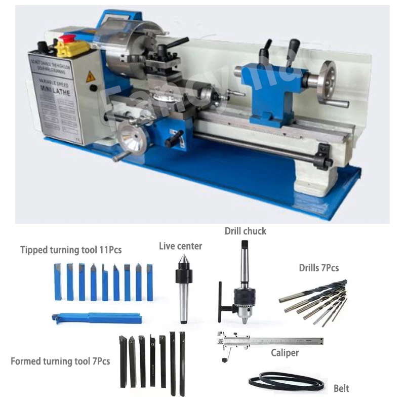 CJ0618 700W 7x13 Inch Brushless Small Lengthened Metal Lathe for Home Using  Wood Lathe Metal Mini Bench Lathe Machine