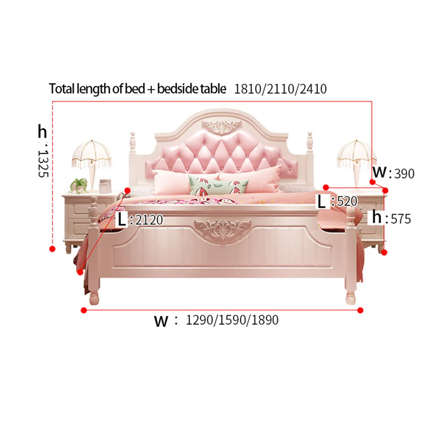 1.2M Simple Single Bed Korean European Luxury Kid Bedroom Set Royal Princess Pink Girl Bed
