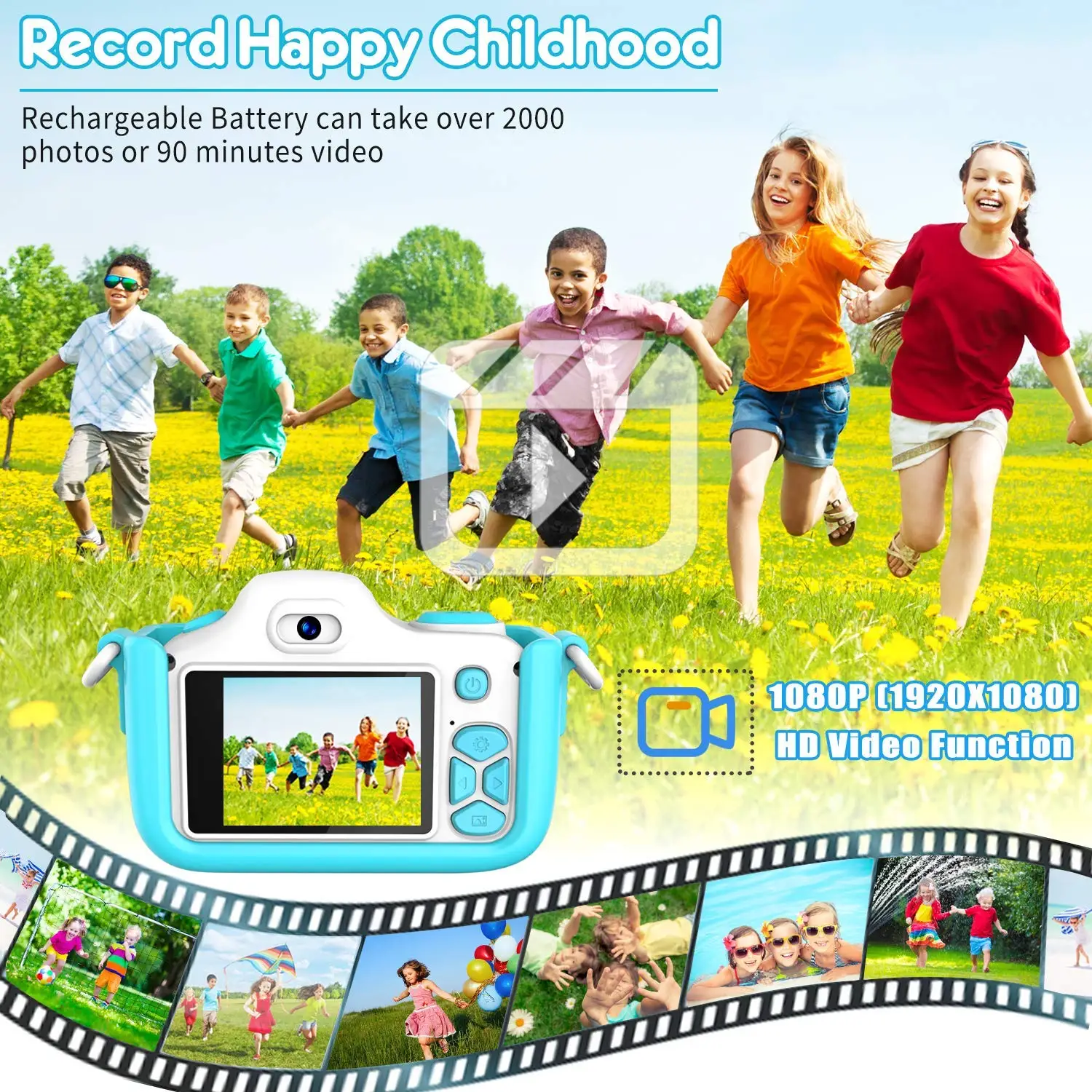 Factory Wholesale Children HD 1080 Toy Cartoon Mini Video Camera Kids Digital Video Camcorder
