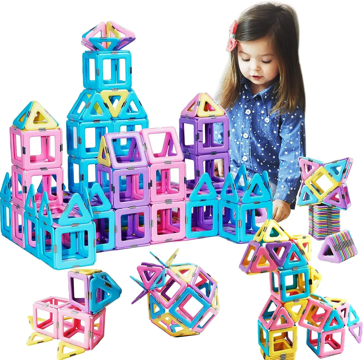 46pcs Magnetic Tiles Toys Building Blocks STEM Creative Construction Magnet Toys For Toddler