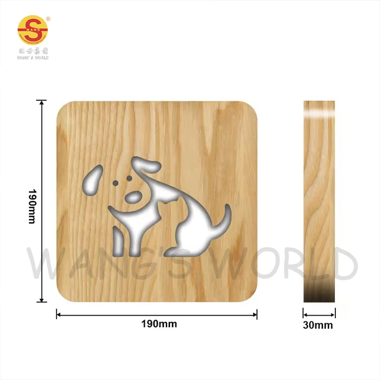 Kids Baby Holiday Gift Novelty Dog Design Wooden Carved Lamp 3D Creative LED USB Power Night Light