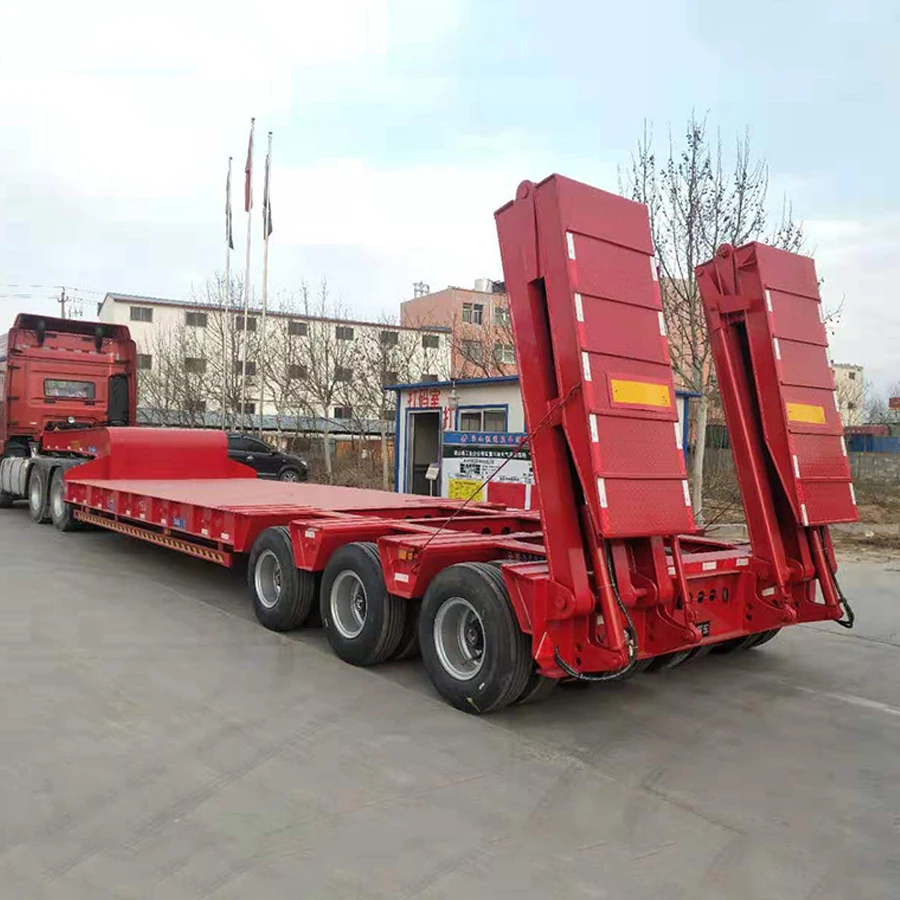 Low Price 2 3 4 Axels 10m-18m 50ton 80ton Lowboy Transport Semi Trailer Trucks 100ton Lowbed Truck Trailers