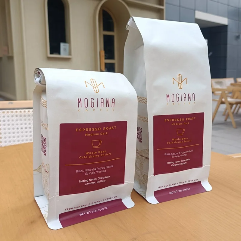 AT PACK custom printed matte flat bottom bags for coffee beans 12oz with valve ziplock bag for coffee shop in US