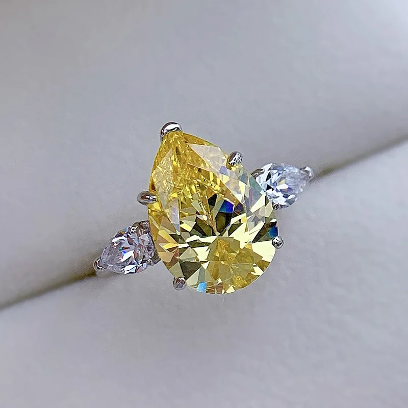 SPJ Sparkle 5A CZ Cubic Zircon 10*14mm 925 Pear Cut Teardrop Diamond Jewelry 925 Silver Wedding Sterling Silver Engagement Rings