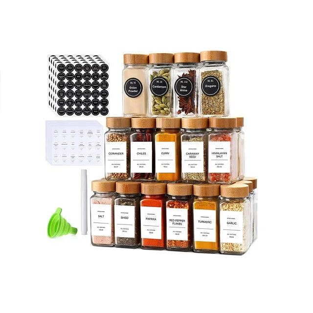 New Style 24 Condiment Bottles With Lid Brush Funnel Stickers And Pen Suitable For Moisture-Proof Kitchen Storage Containers