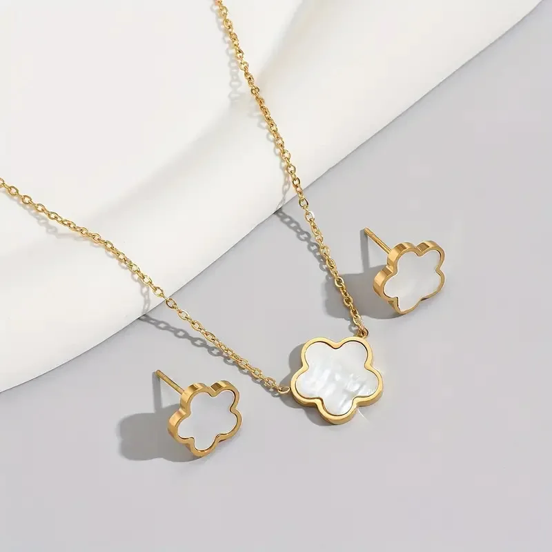 Explosions Four-leaf Clover Bracelet Five-Flowered Fritillary Necklace Earrings Suit South Korea Simple INS Fashion Jewelry Sets
