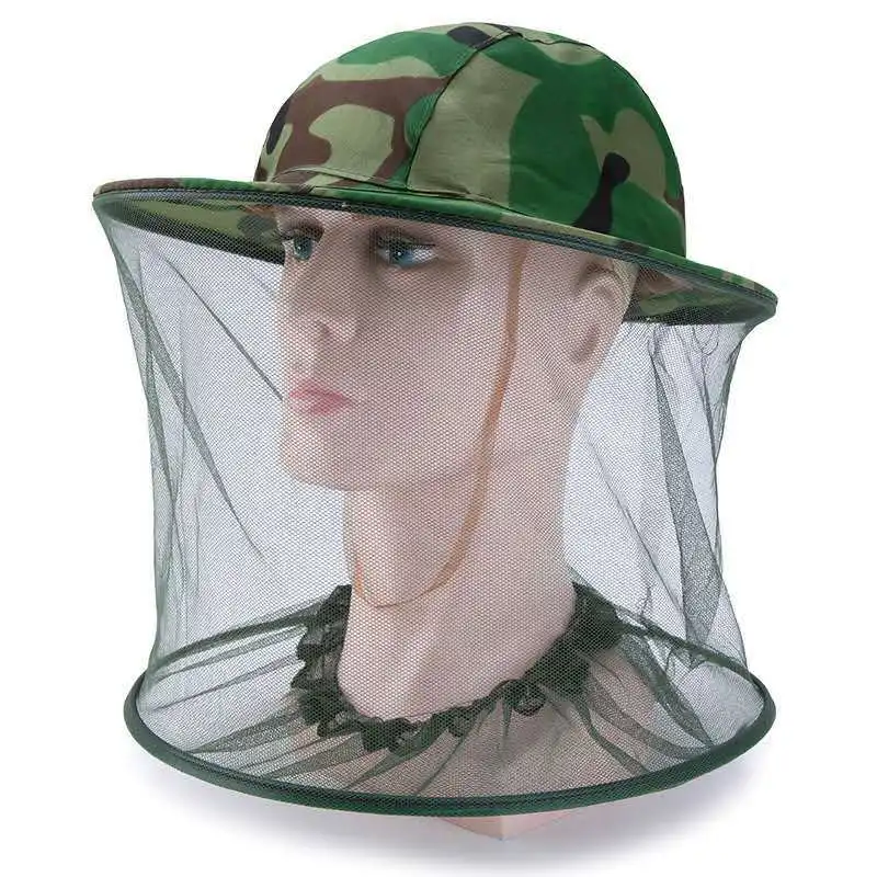 Outdoor hiking working hat Professional Beekeeping Protective Gear Camouflage Beekeeper Mask Cap Hats with Head Net Mesh