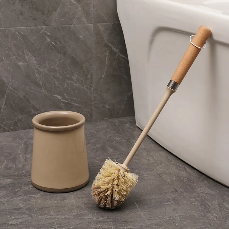 Household toilet cleaning brush set with base toilet brush wooden toilet brush and holder