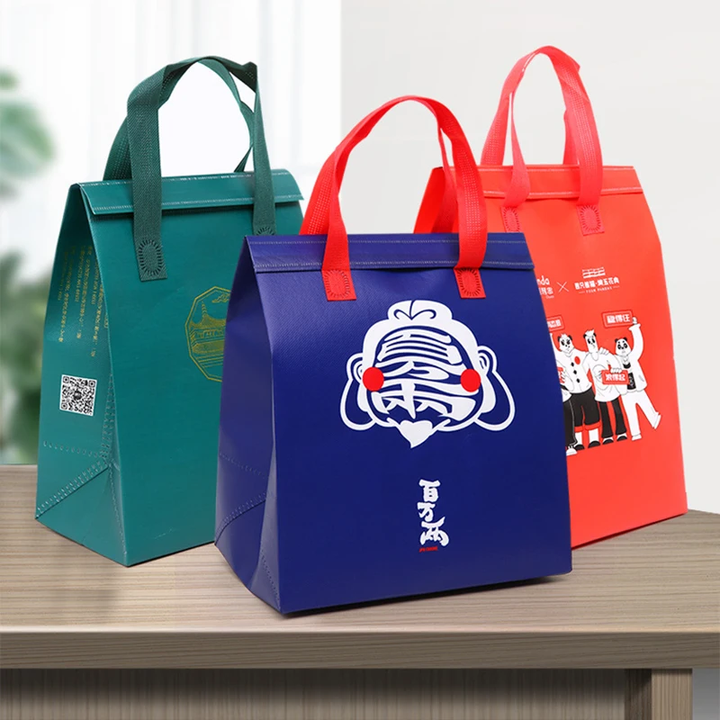 Customized Color Logo Pattern Portable Non-woven Aluminum Foil TakeawayBag Cooler Bag