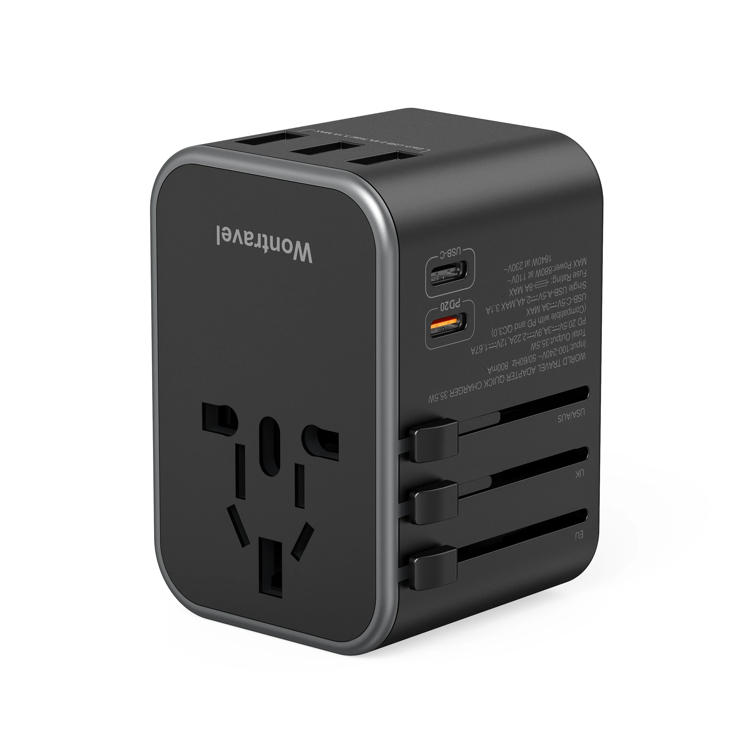 PD Quick Charger Output Travel Adapter Universal Multi Travel Adaptor with 3 USB