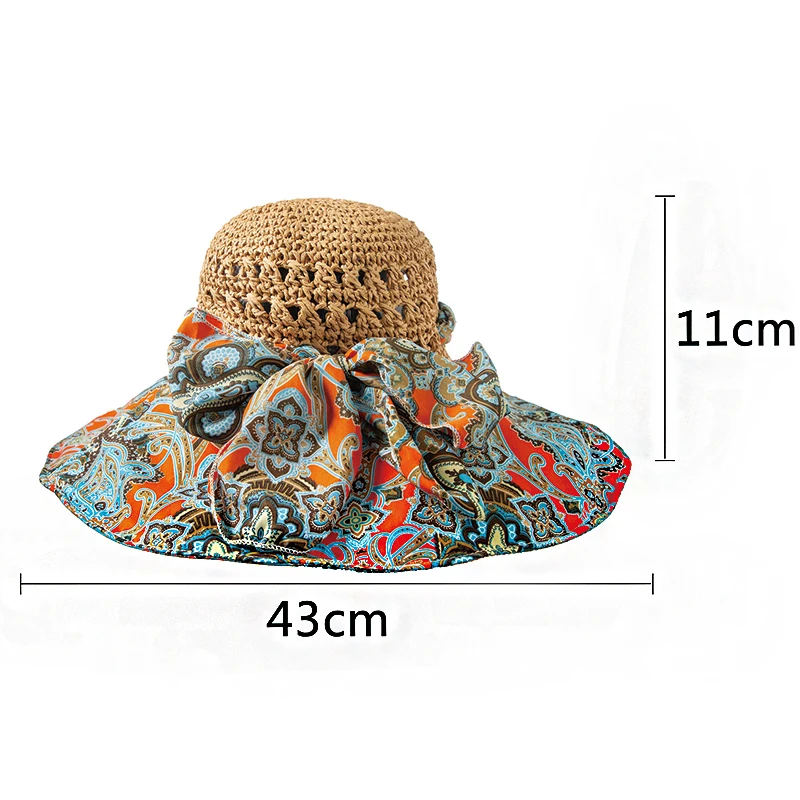 New Summer Sun Beach Straw Hat with Bow Women Breathable Fisherman Hats Wide Brim Panama Hat