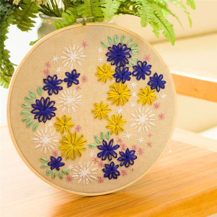 
Wholesale Creative Handmade Gift Home Decor Ribbon Daisy Embroidery Kit with Bamboo Hoop 