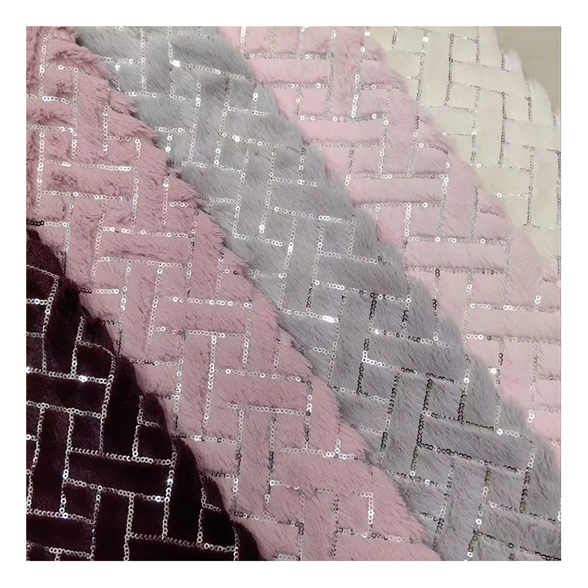 Recycled 100% Polyester For Home Textile Swatches Printed Faux Fur Fabric PV Fleece Sequin Embroidery Embroidered Fabric