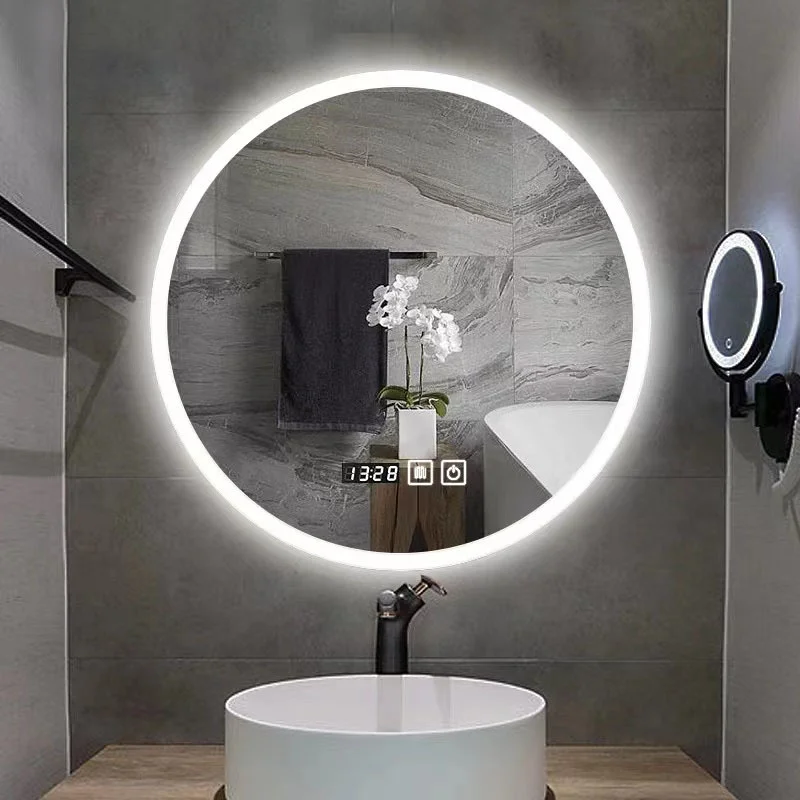 Modern Frameless LED Bathroom Vanity Mirror Smart Anti-Fog Sensor Wall Mounted Rotundity Makeup Suitable for Hotel Home Decor