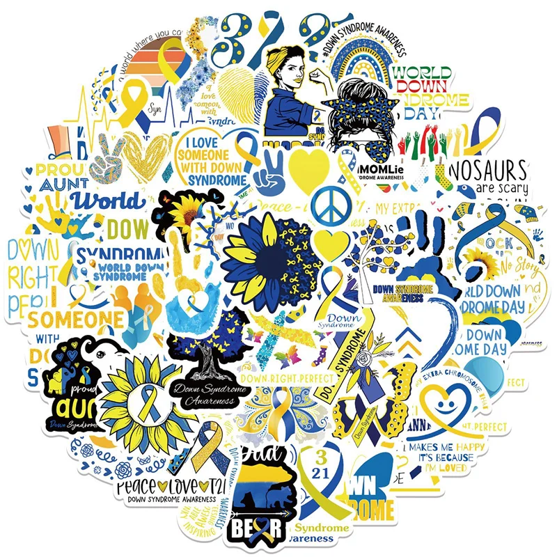 50Pcs Down Syndrome Awareness Aesthetic Vinyl Stickers for Bumper Laptop,Colorful Ribbon Waterproof Decals