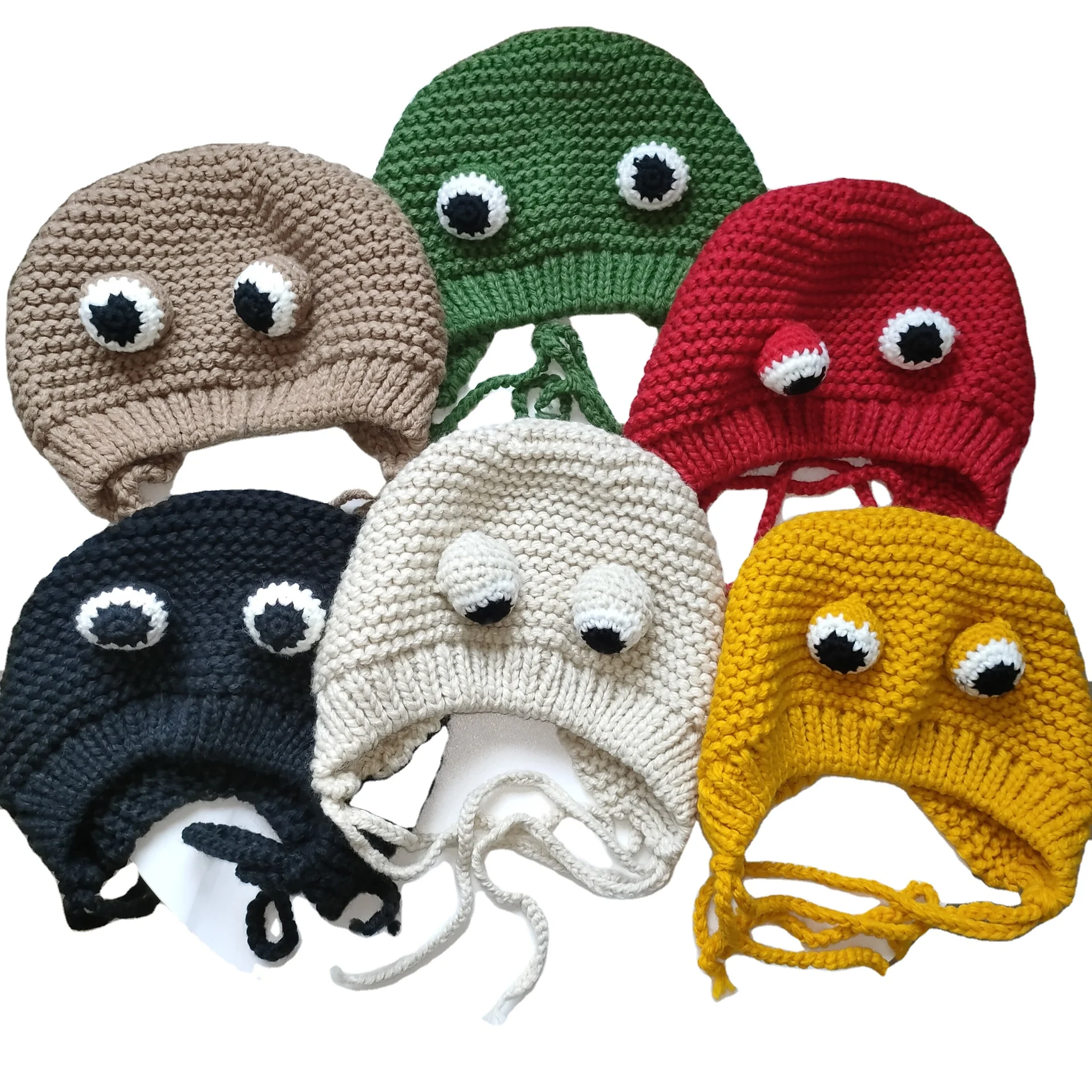 BSBH Children Outdoor Crochet Knitted Frog Headband Hat Beanie Cute Cartoon Big Eyes Frog Hats Winter Earflap Baby Kid Funny Cap