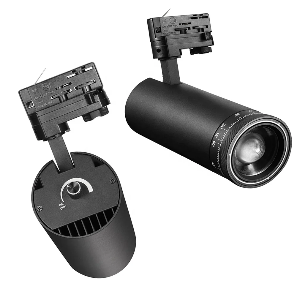 High Lumen Output Internal Driver Focus Adjustable Zooming LED Track light With Dali 0-10V CCT Dimming