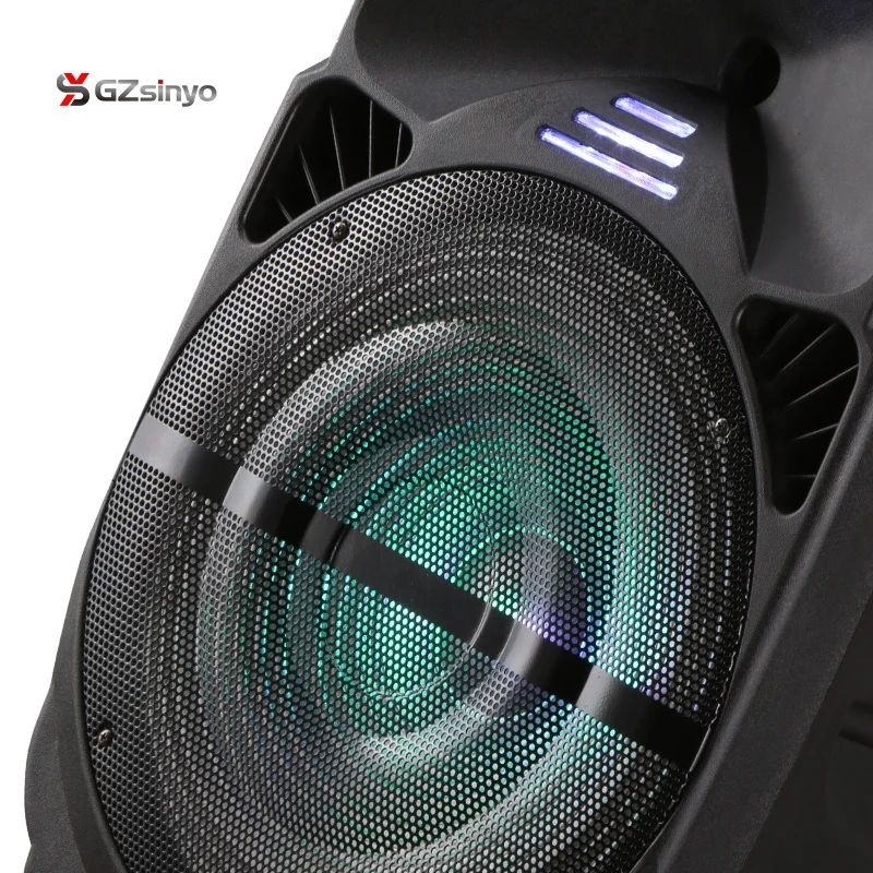 Selling well ready goods 15 inch portable  trolley rechargeable party plastic  speaker with wireless mic for karaoke/party/dance