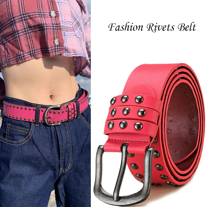 2022 New Products Attractive Style Studded Casual Pu Leather Belts Punk Rock Rivets Leather Belt With Pin Buckle