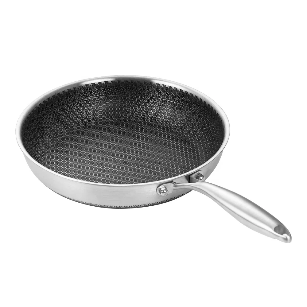 Professional Quality Custom Korean Kitchen 18/8 Tryply Stainless Steel Non Stick Honeycomb Round Stir Frying Pan