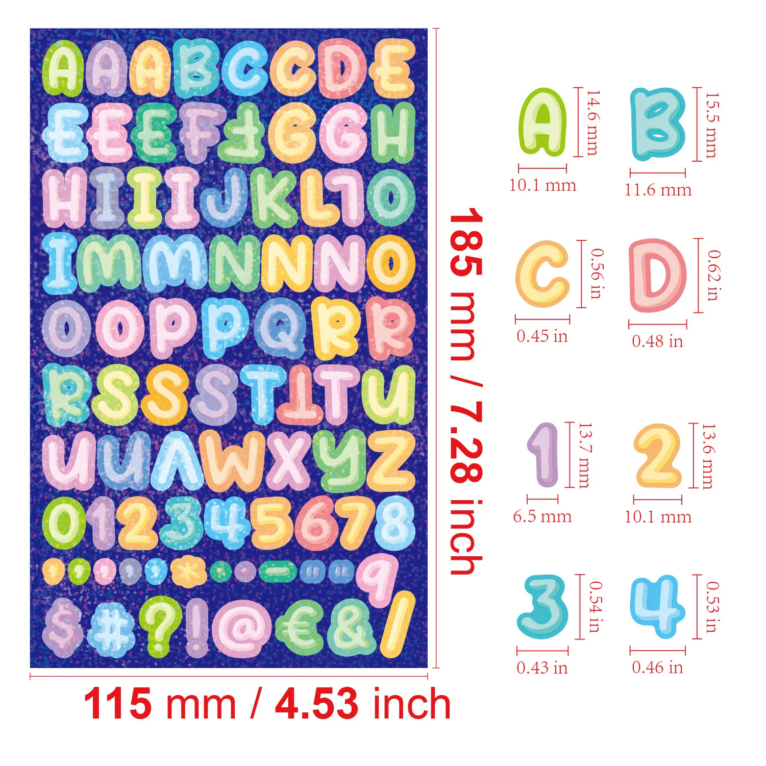 New color crystal dot laser alphanumeric stickers, cute cartoon handbook decoration symbols, English letter stickers