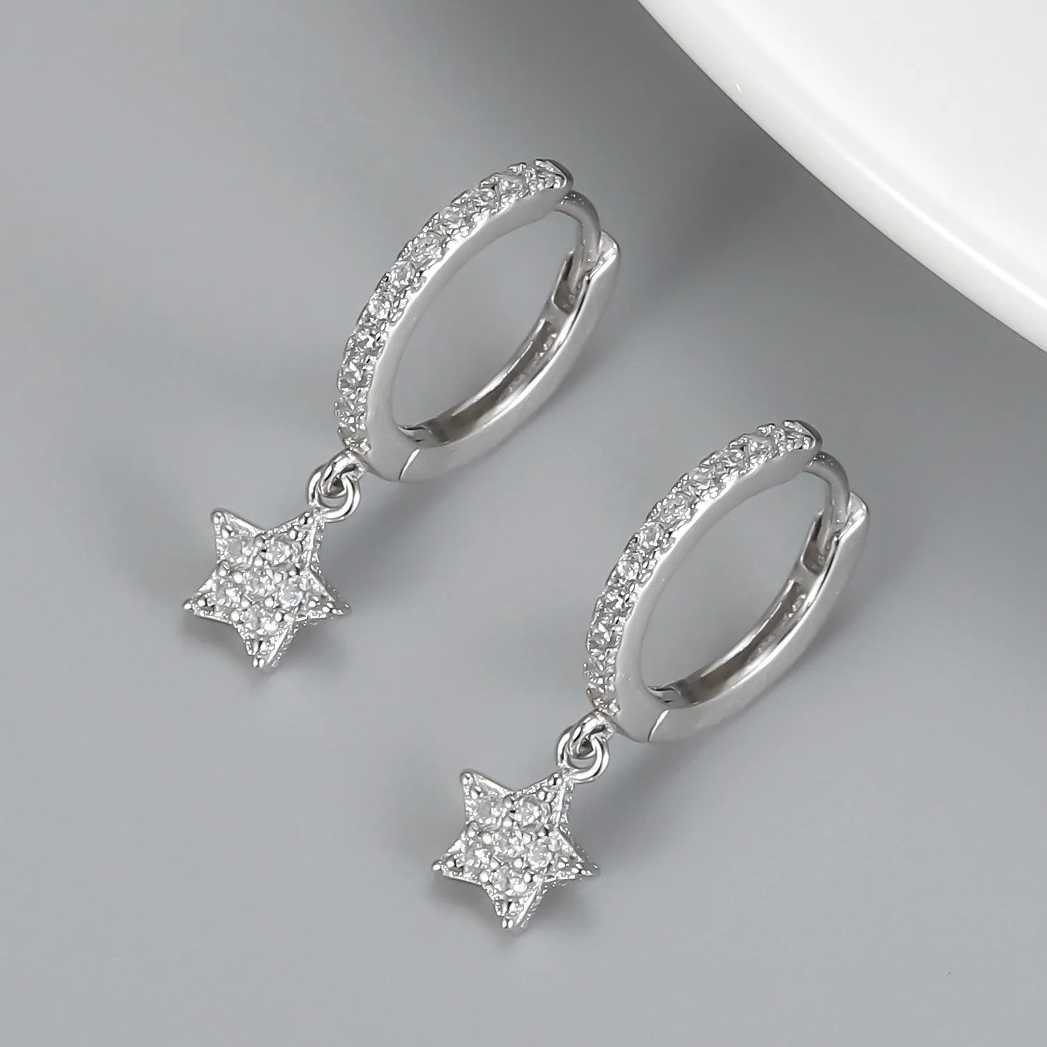 2022 fashion earrings jewelry 925 sterling silver star dangle earrings with small diamond hoop earrings women jewelry wholesale