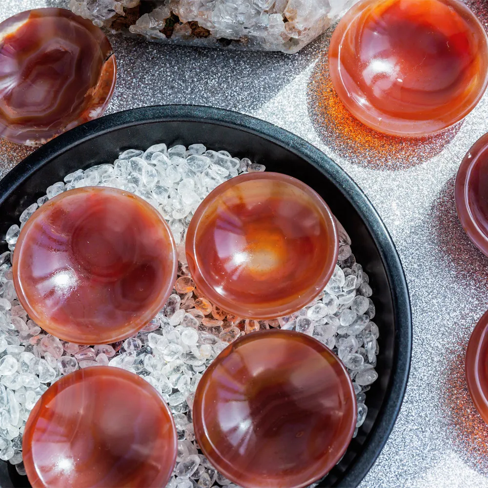 Hand carved natural quartz beautiful red carnelian bowl reiki healing crystals stone for decoration