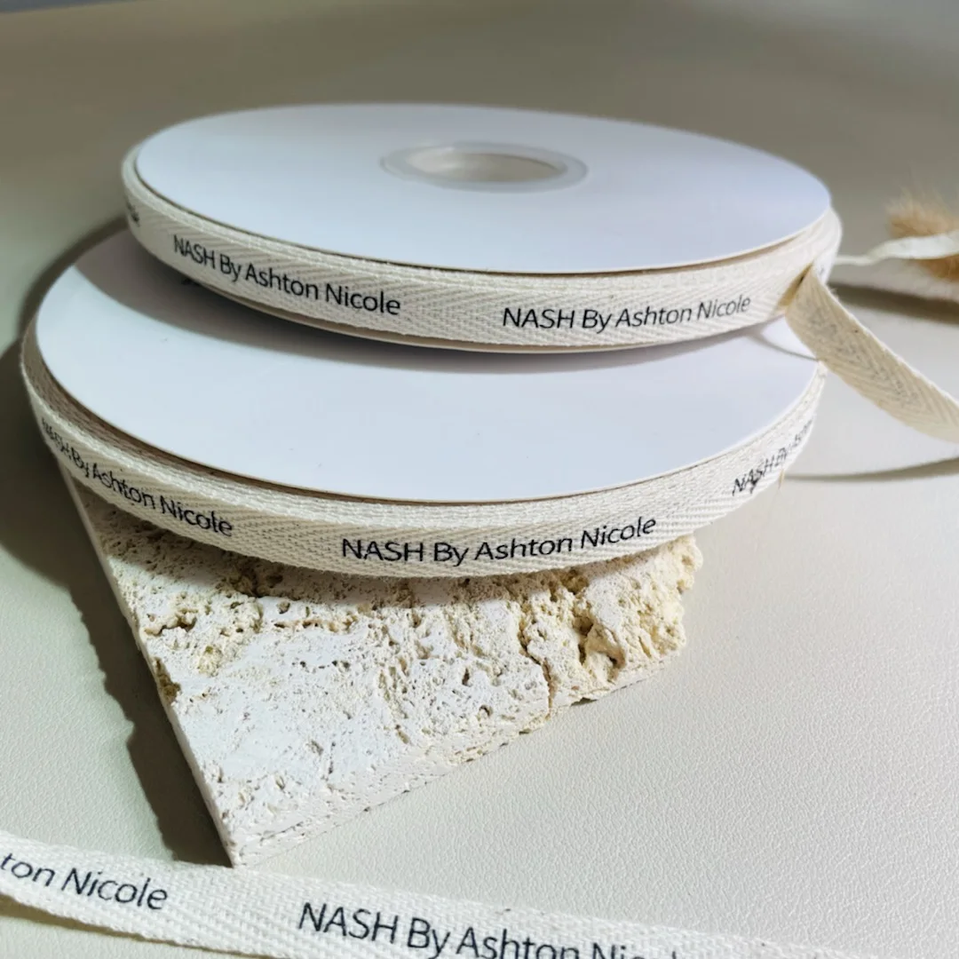 Wholesale Custom Logo Cotton Ribbon Gold Foil Grosgrain Printed Gift Wrap Ribbon