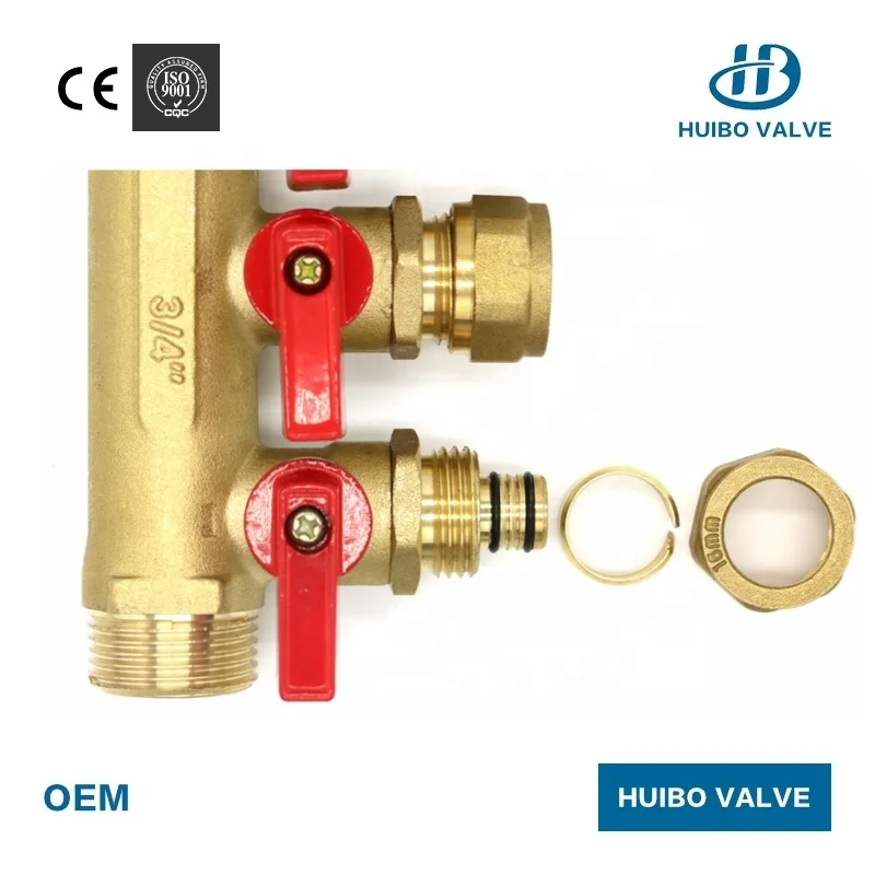 Wholesales 3/4'-1'inch Brass Color Water Distribution Brass Manifold Valve for floor heating