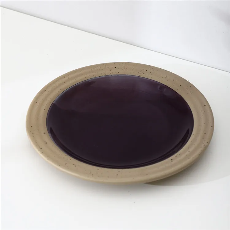 
point decorative dark purple round antique ceramic plate for dinner 