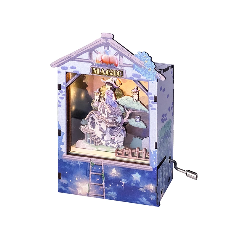Creative Nightlight Music Box Handmade DIY Assembly Toy 3d Puzzle Wooden Hand cranked Music Boxes