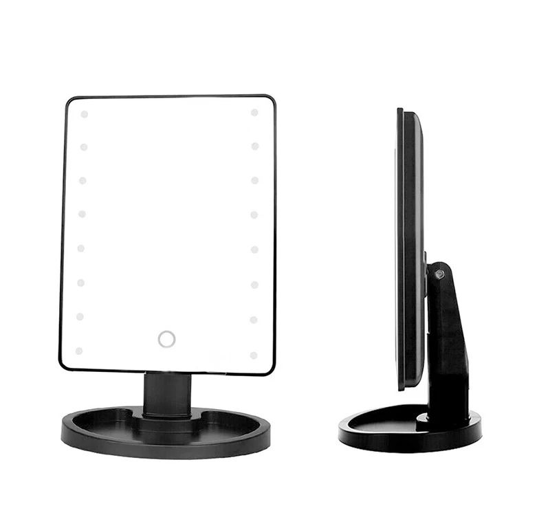 16 LEDS Makeup Mirror Battery Powered Cosmetic Mirror 360 Degrees Rotating ABS Plastic Frame Desktop Mirror
