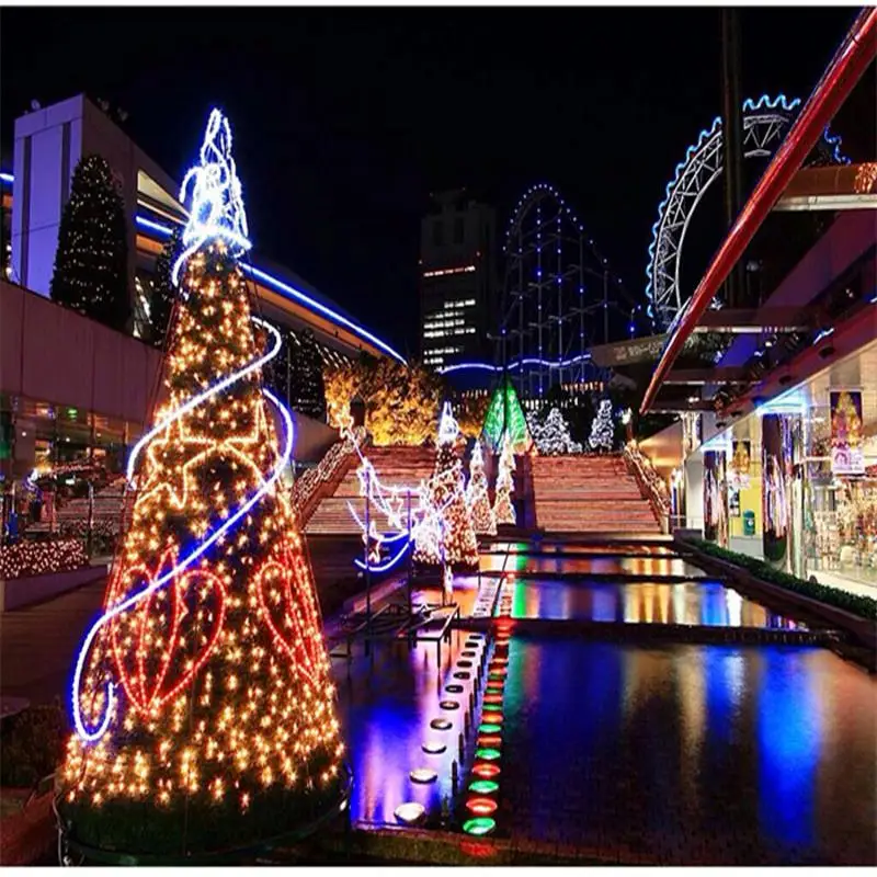 220V 100m outdoor RGB color christmas lights holiday flexible IP65 waterproof neon LED rope light for decoration