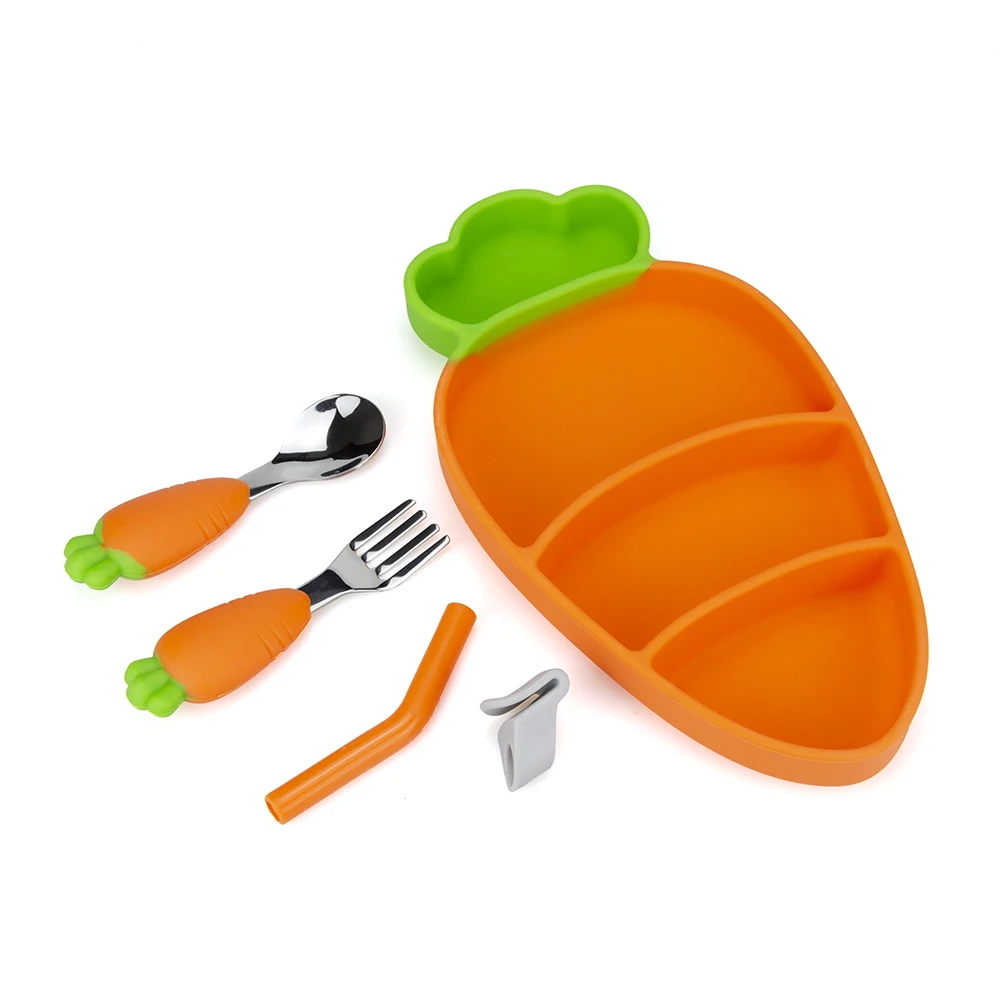 Food grade cute food tray baby tableware platos de silicona bowl spoon silicone baby feeding set for children
