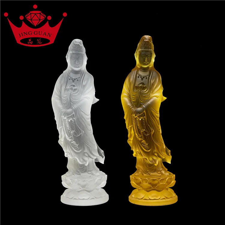 
Folk Art Hot Sale Religious Craft Crystal Sculpture Model Dewaxed glazed Guanyin three-dimensional model of Buddha 