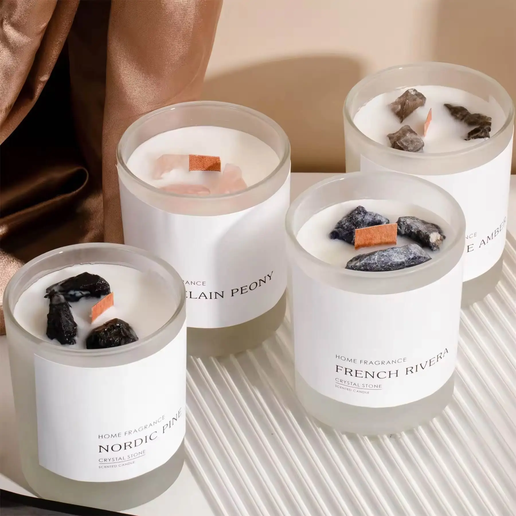 OEM Rainbow Film into Folded Box Infused Crystal Personalized Scented Candle Luxury Gift Set