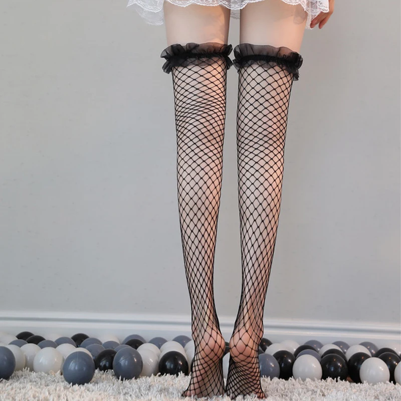 Summer Thin Black JK Spicy Girl Lolita Lace Bow Knee Socks 2024 Silk Fashion Fish Net Tube Pantyhose