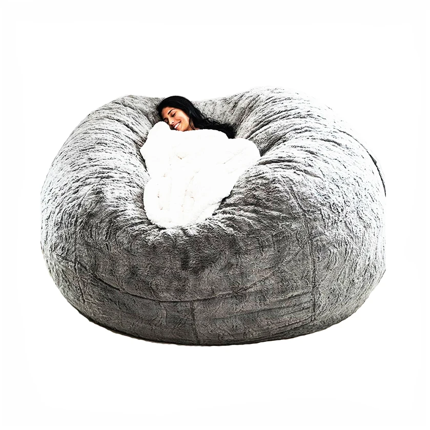foam home furniture lazy white leather bean bag filling sofas  plus size donut plush faux fur bed nest lazy sofa