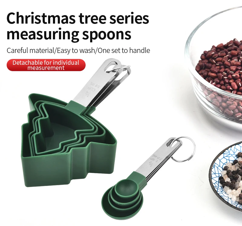 Wholesale 430 Stainless Steel + PP Plastic Christmas Tree Measuring Spoon Set