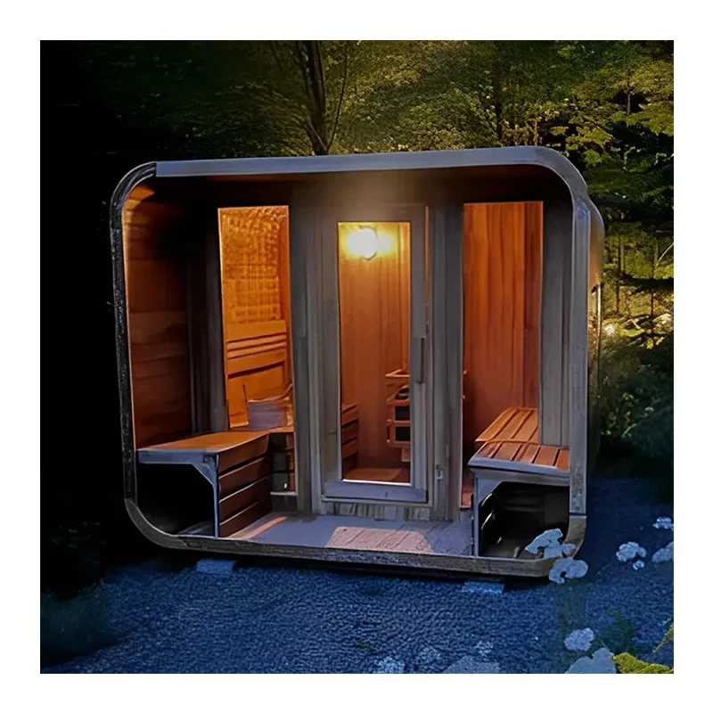 Smartmak New cube Canadian Red Cedar Wooden Outdoor Cube Sauna 4-6 Person with wood burning stove