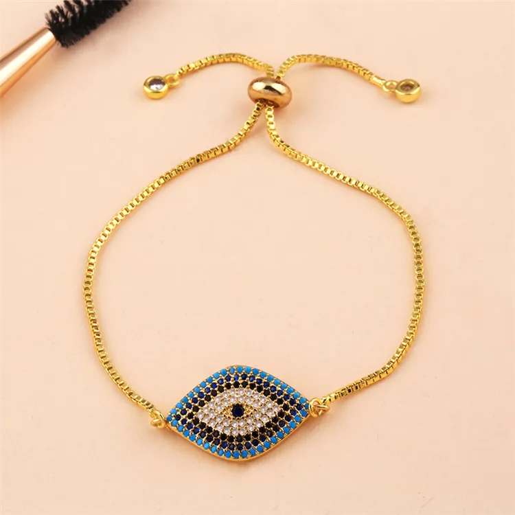 2019 Fashion Women Jewelry Rainbow Blue Eye Charm Bracelet & Bangles Zircon 18K Gold Adjustable Bracelet