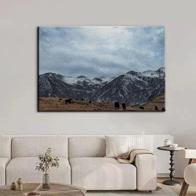 New product explosion 2024 modern snowy mountain art canvas wall decor painting with floater frame for living room and hotel