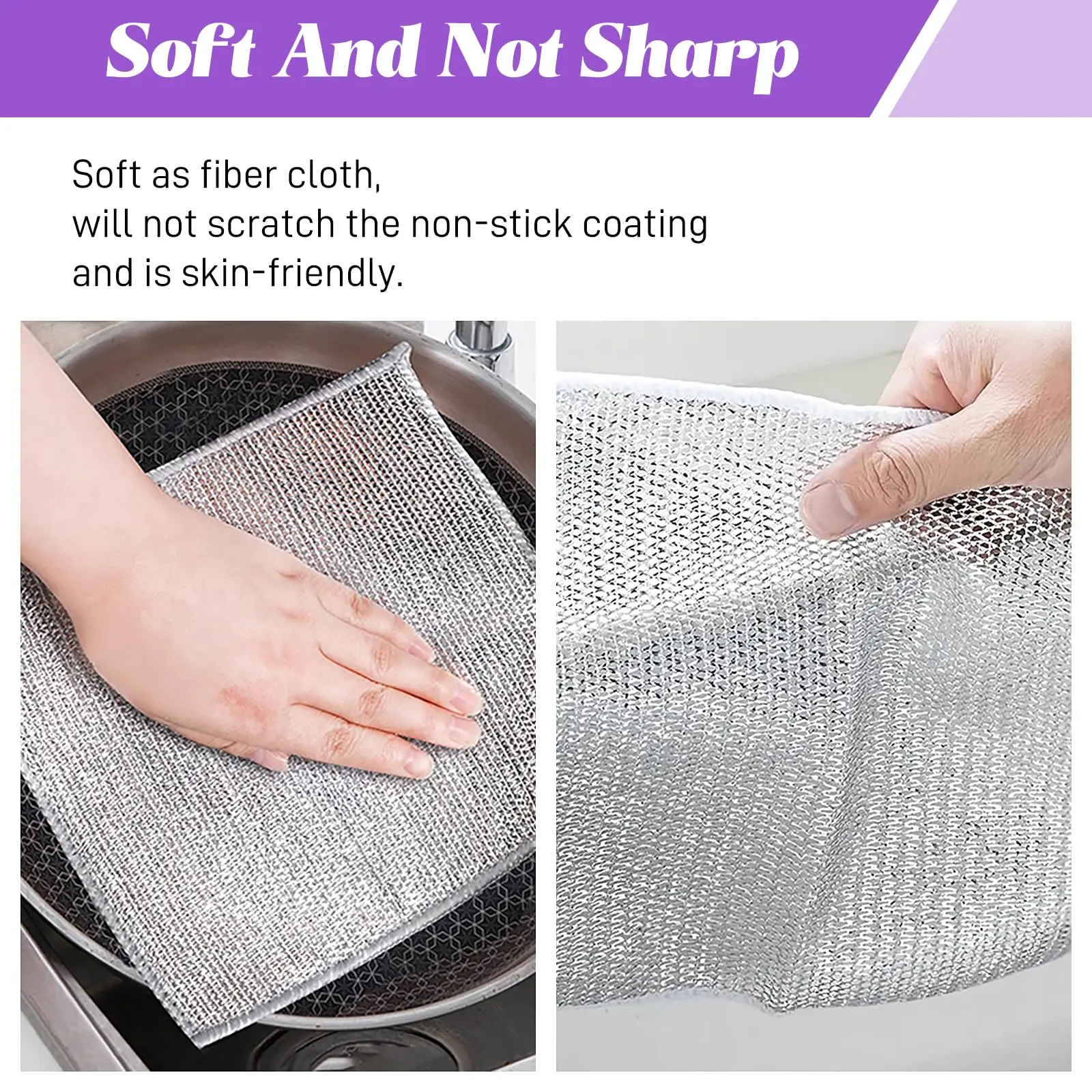 Kitchen Powerful Cleaning Silver Wire Dishwashing Rags Magic Scouring Pads Household Double-Sided Silver Wire Cleaning Cloths
