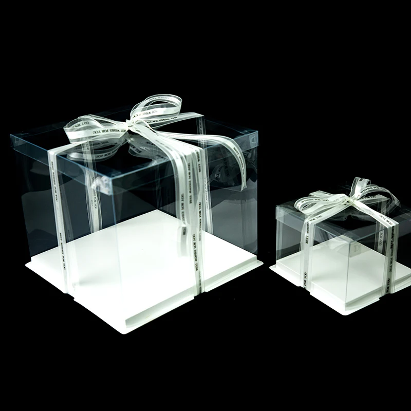 Custom Luxury clear Cake Gift Box Transparent Wedding Cake Birthday Packing Packaging for Wedding/party with Ribbon